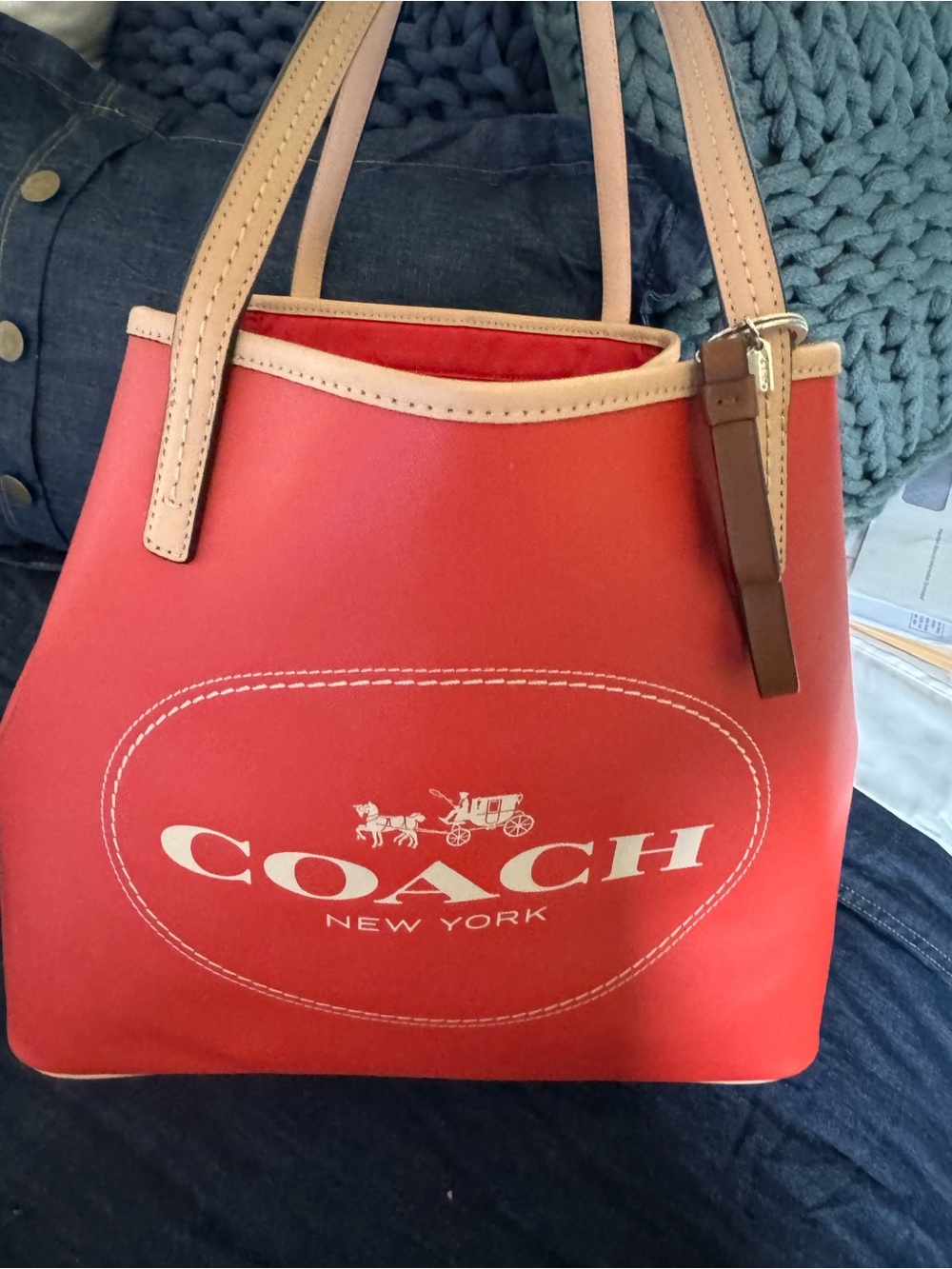Coach New York Red Tote with Tan Handles bundle deal - Picture 6 of 11